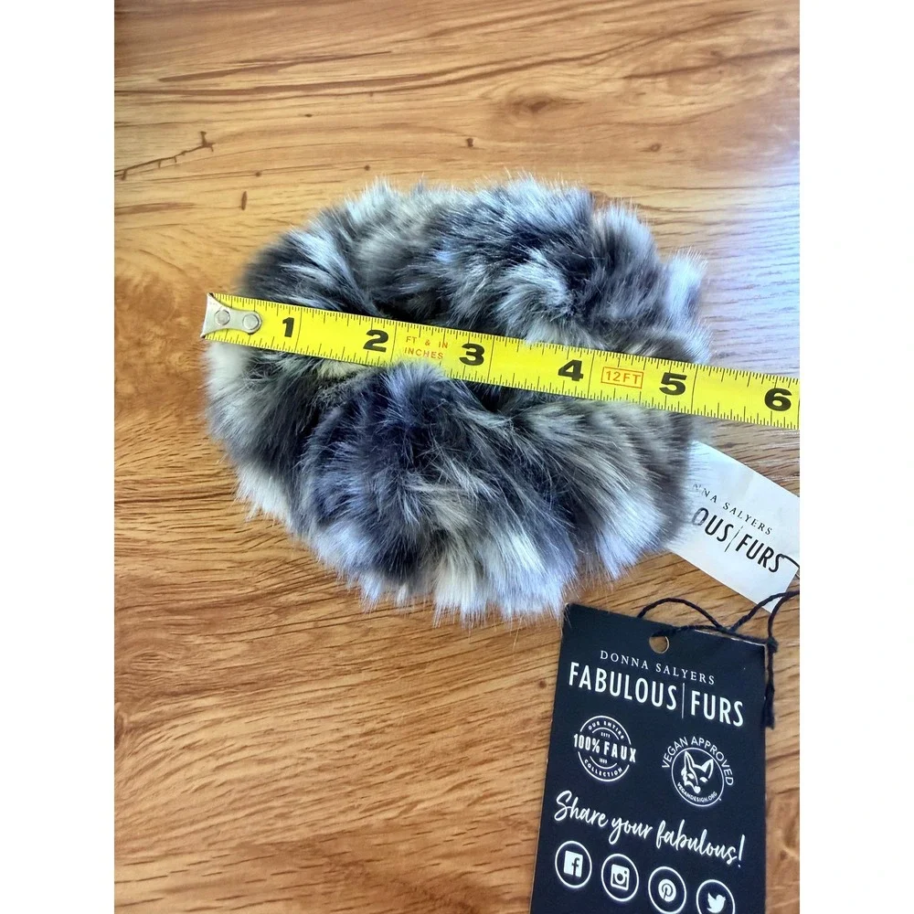 Donna Salyers Fabulous Furs Faux Fur Hair Scrunchie Grey One Size NWT